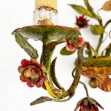 Antique Florentine wall light in painted wrought iron – Floral decoration – 20th century