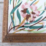 Flat underside 1900 faience tile and wood surrounds