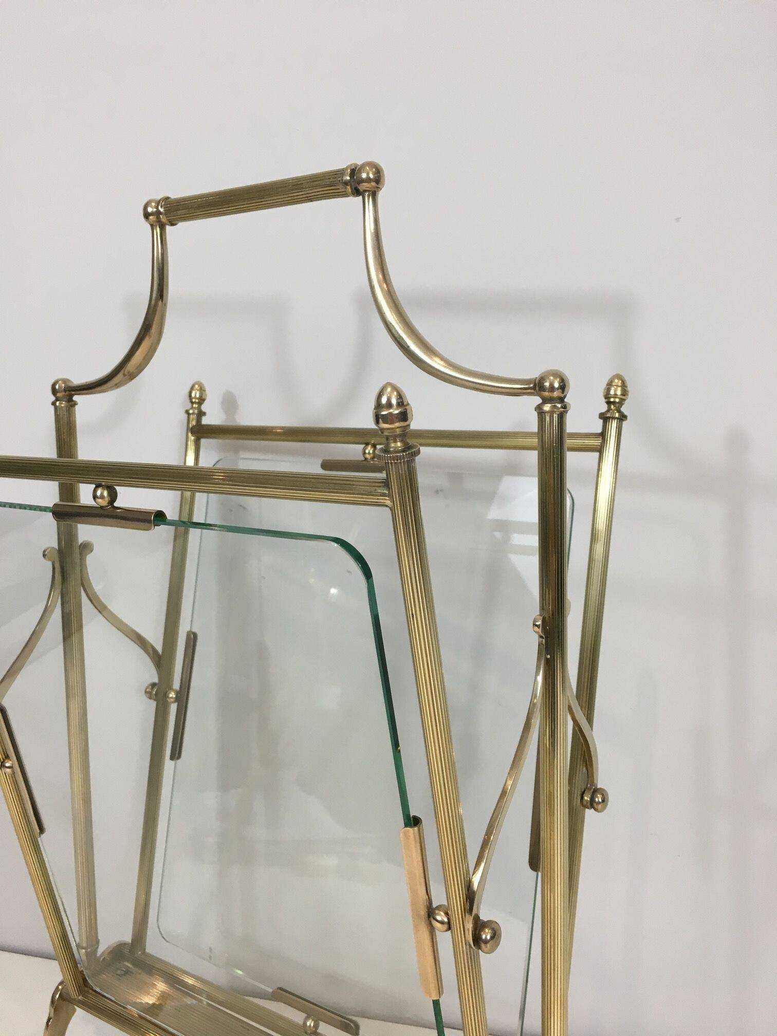 Brass and Transparent Glass Magazine Rack by Maison Jansen