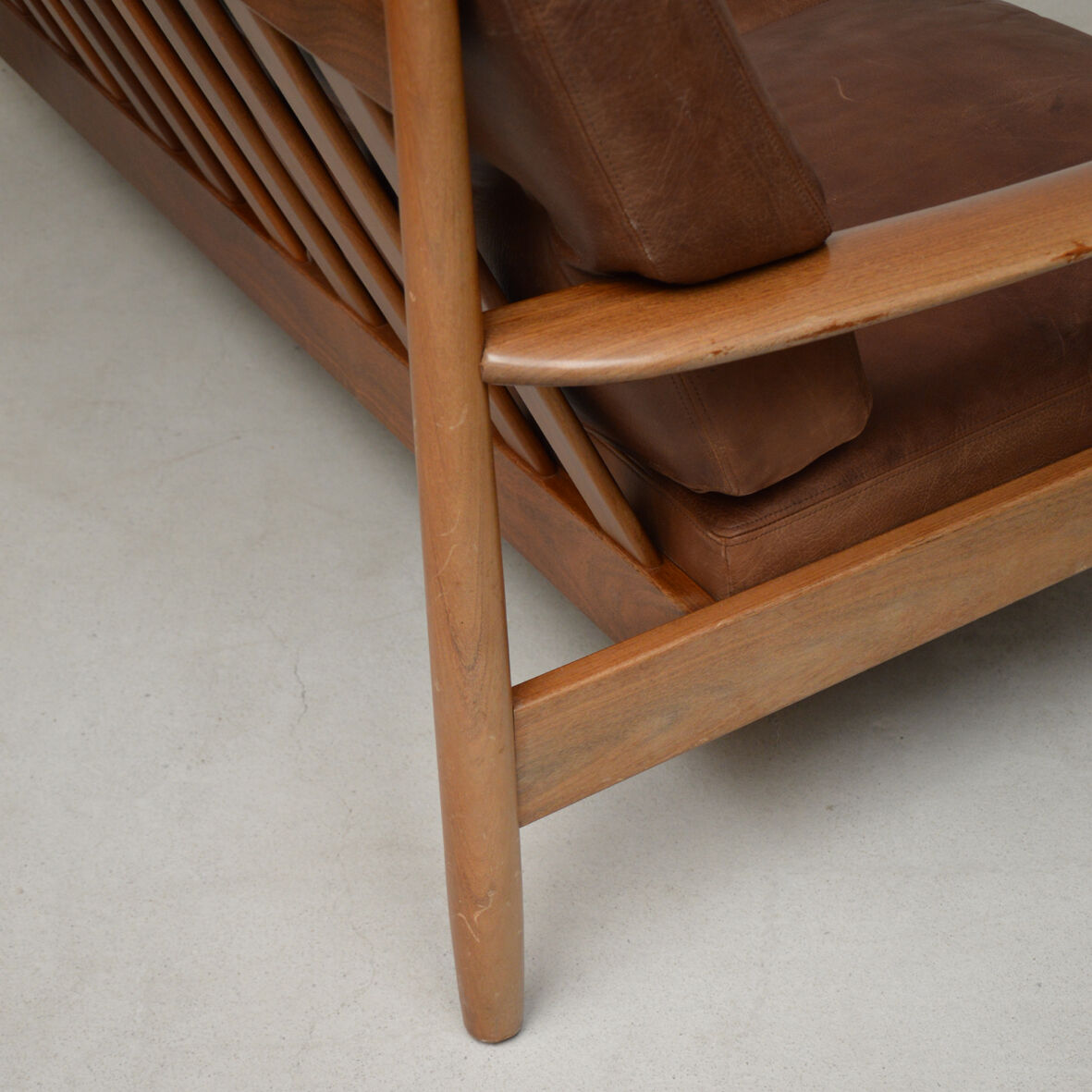 Danish 3 seater teak and leather sofa, 1960