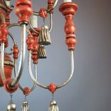 Italian chandelier in patinated wood, 50s