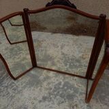 Old triptych mirror wood mounting three mirrors bisotés