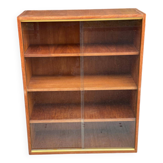 Scandinavian wooden display case with golden band