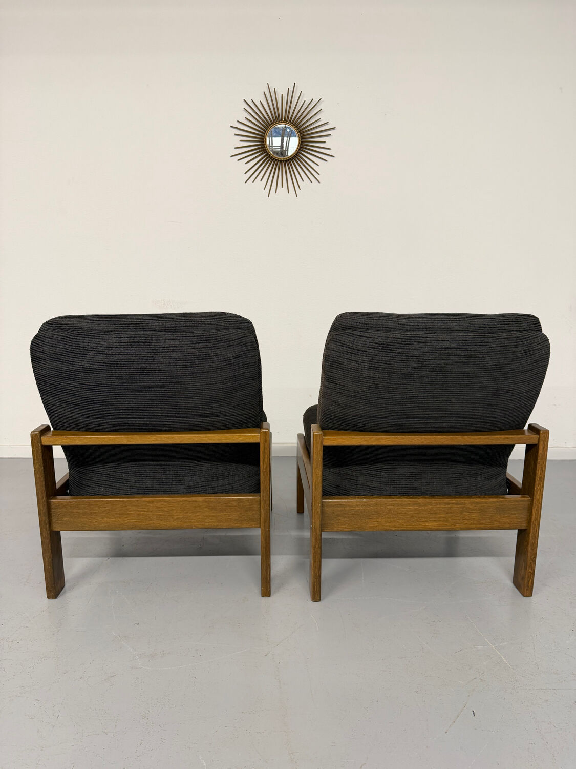 Lot of 2 adjustable wooden fabric chairs, Scandinavian design, vintage 1970s.