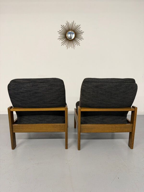 Lot 2 fauteuils bois tissus réglable design scandinave an70 vintage