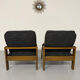 Lot of 2 adjustable wooden fabric chairs, Scandinavian design, vintage 1970s.