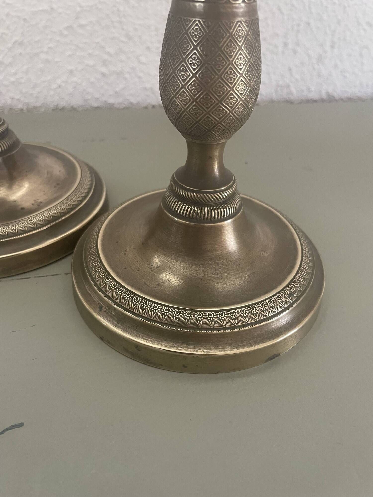Paire de bougeoirs flambeaux style Empire, 19e siècle