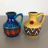Set of 2 Multi-Color Fat Lava Op Art Pottery Vase "215-17" Bay Ceramics, Germany