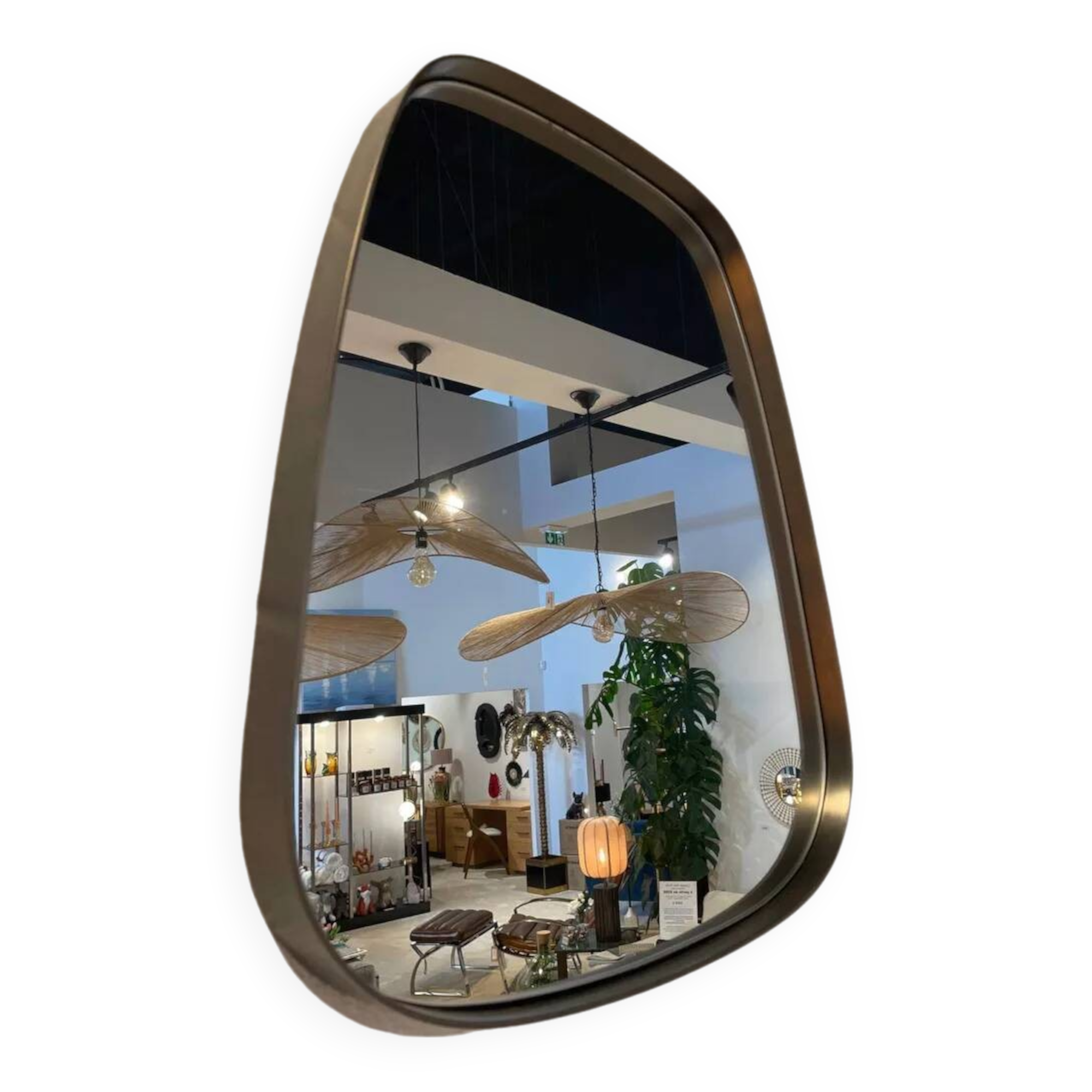 Rearview mirror and free-form brushed metal contour