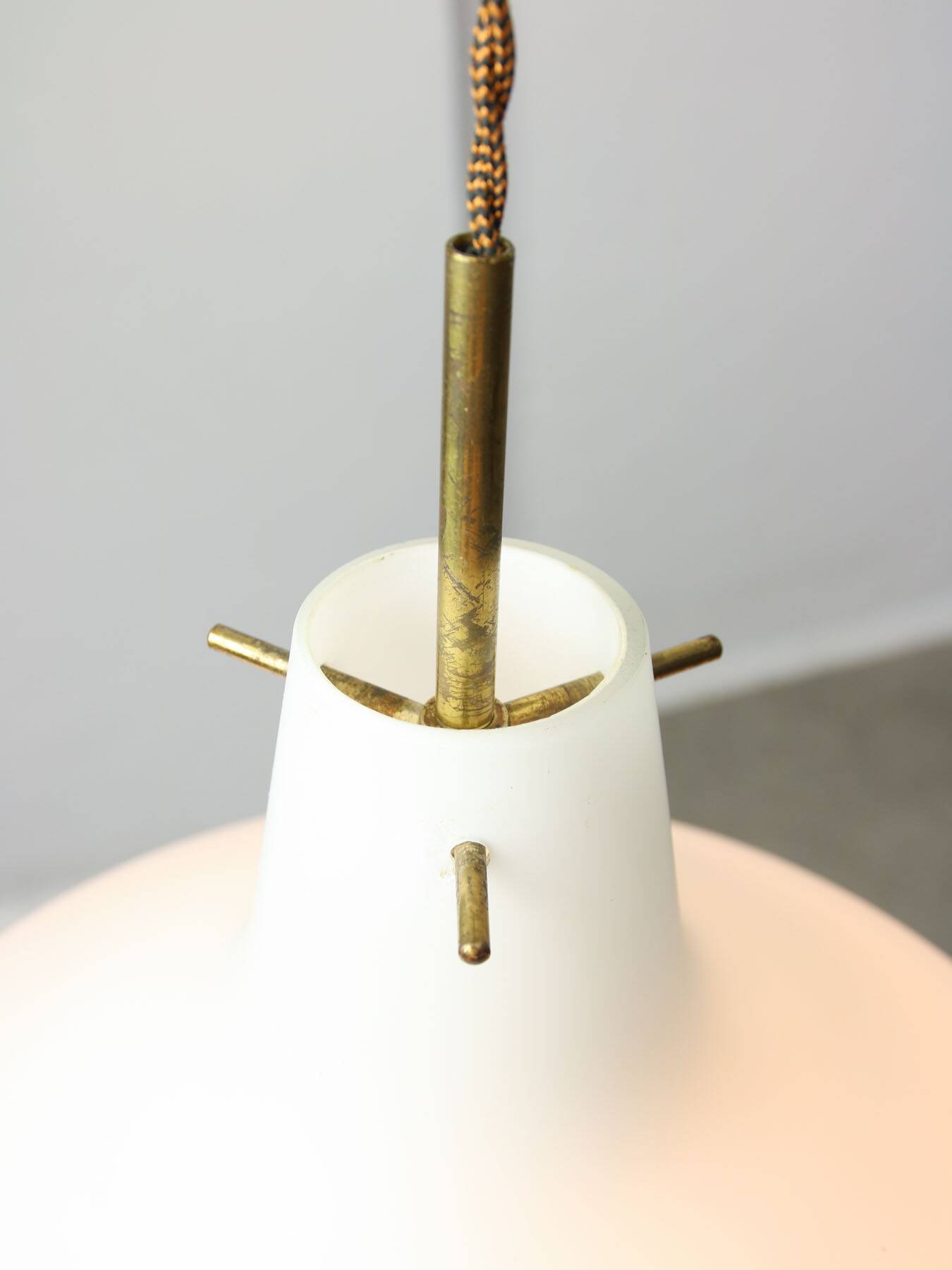 Mid-Century Italian Brass and Opaline Glass Pendant Lamp