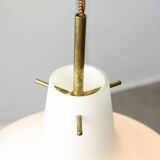 Mid-Century Italian Brass and Opaline Glass Pendant Lamp