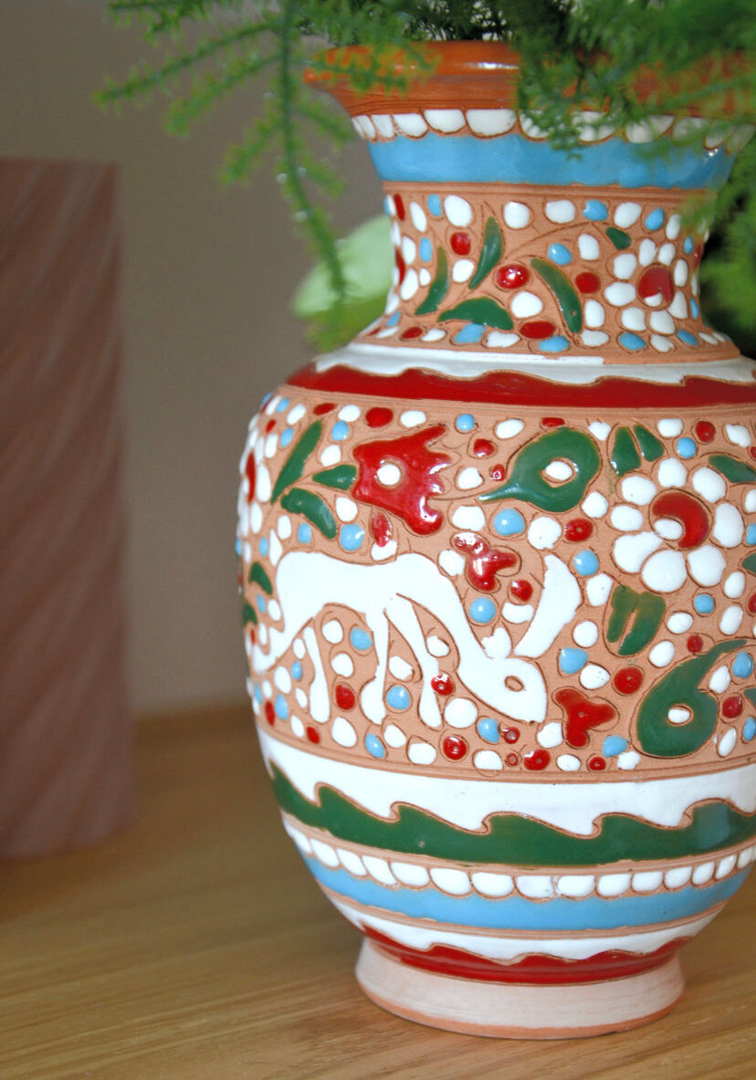 Handcrafted vase signed colorful patterned