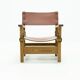 Brutalist Armchair in Pine and Cognac Leather 1960s