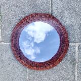 Vintage round woven rattan wall mirror