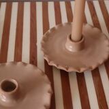 Ceramic candle holder beige serrated plate