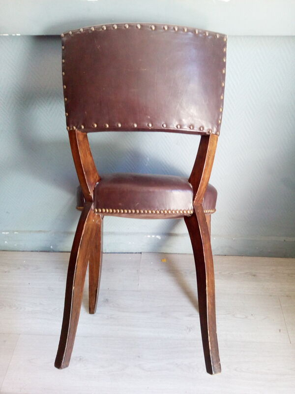 Lot de 6 chaises cuir et bois vintage