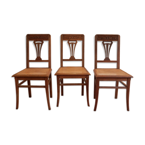 set de 3 chaises cannées - art