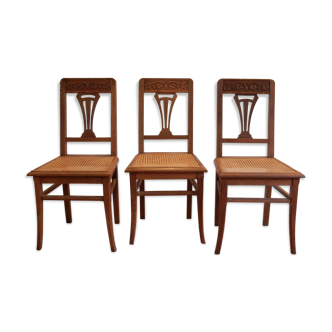 Set de 3 chaises cannées style art déco