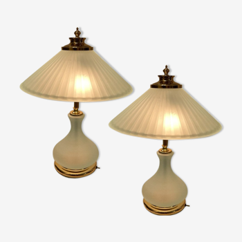 Lampes de table en verre satiné, années 1980