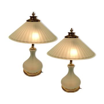 Lampes de table en verre satiné, années 1980