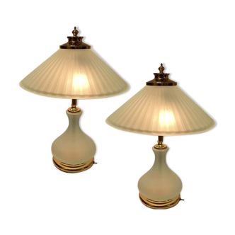 Lampes de table en verre satiné, années 1980