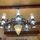 Large, heavy wrought iron and glass chandelier, circa 1980/90