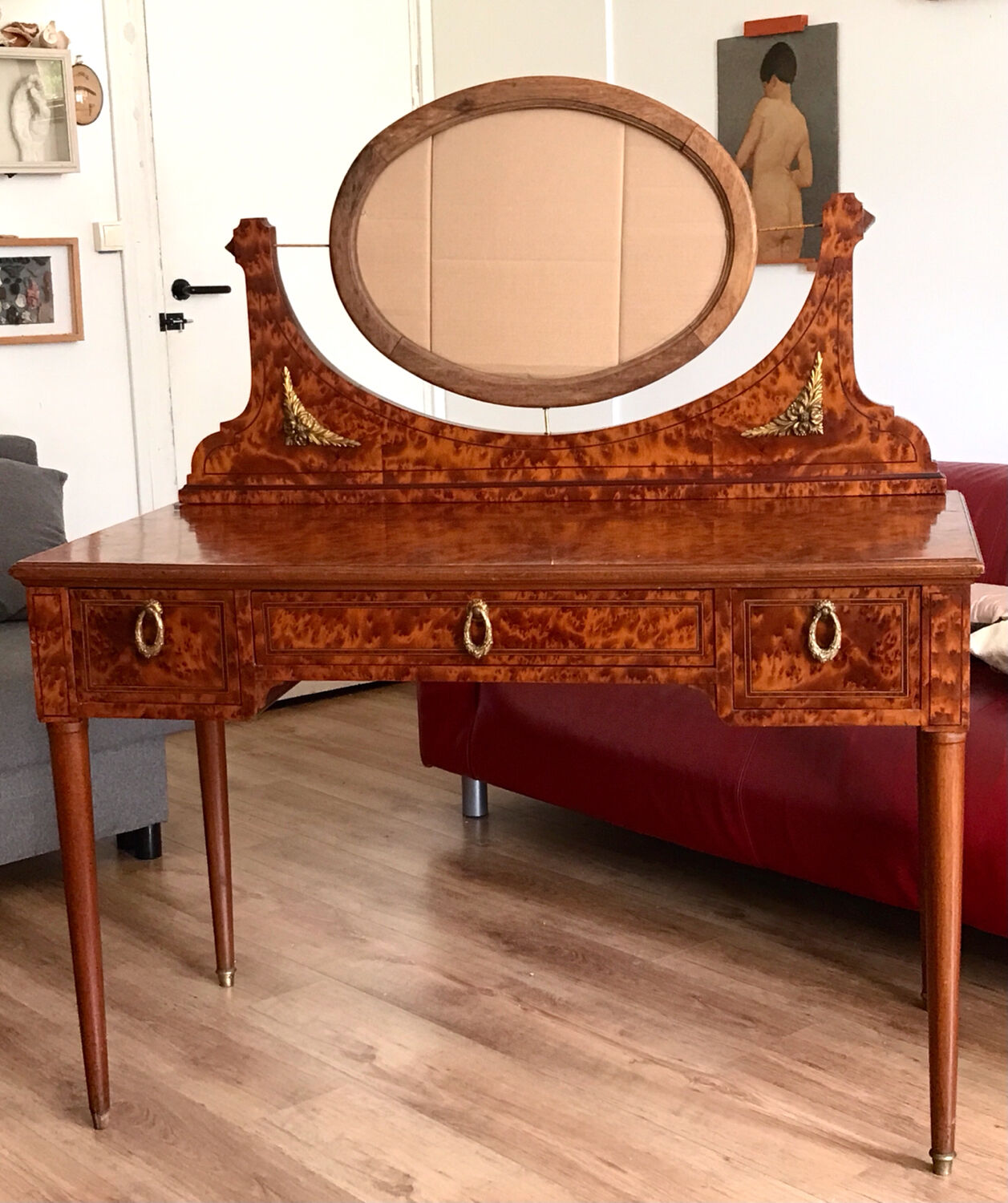 Desk in elm burl and bronze