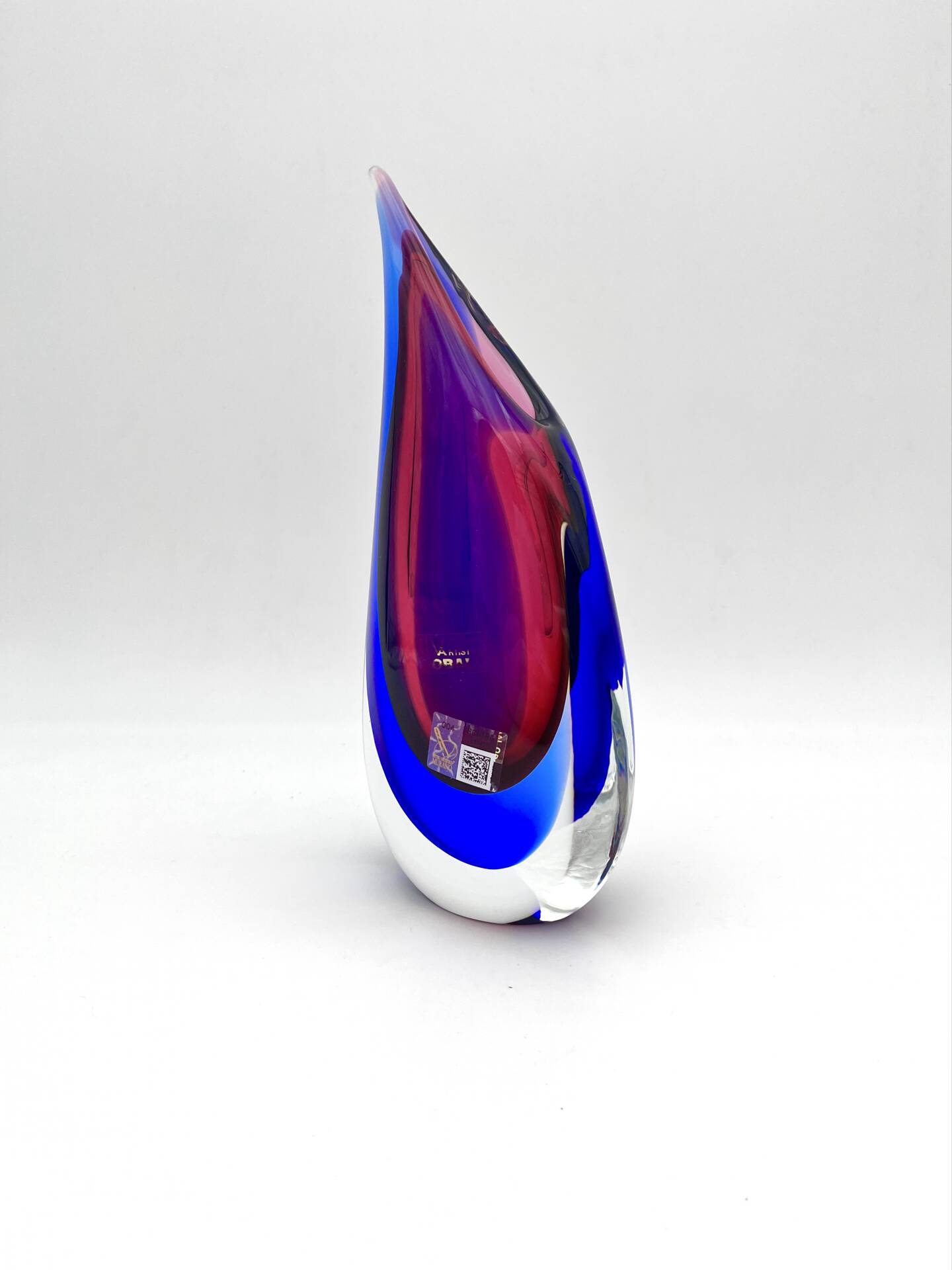 Vase Luigi Onesto Oball Sommerso Flame Blue Magenta 25cm 1.78kg Label