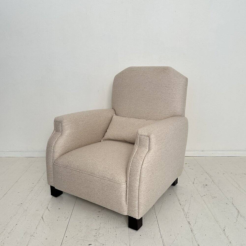 Vintage German Art Deco Armhair in White Fabric, 1920s