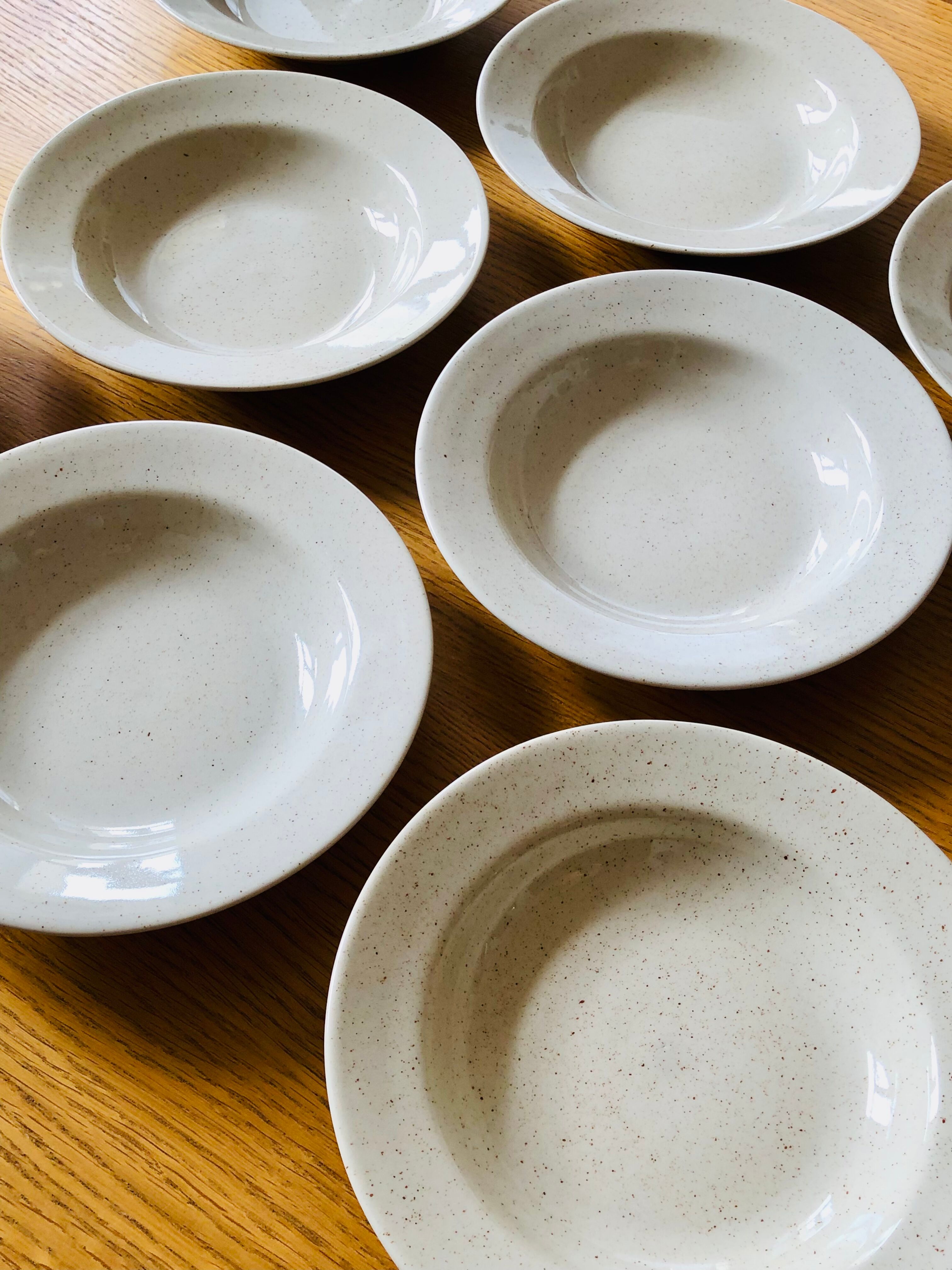 Set of 8 hollow plates in speckled ceramic