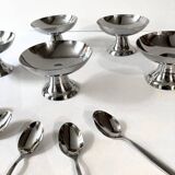 Set of 5 Guy Degrenne stainless steel ice cream cups and spoons