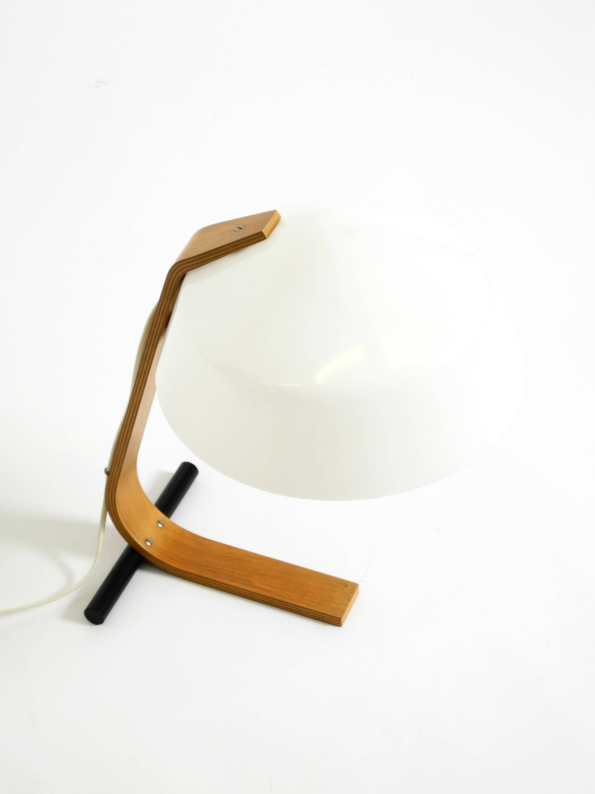 Original Space Age 1960s plywood table lamp with plastic shade by Temde