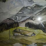 Watercolor landscape mountain chalet by gw ledward 12 80 switzerland savoie sign gw 12 80