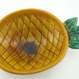 Yellow and green ceramic salad - pineapple-shaped barbotine - Vallauris France - vintage 60s