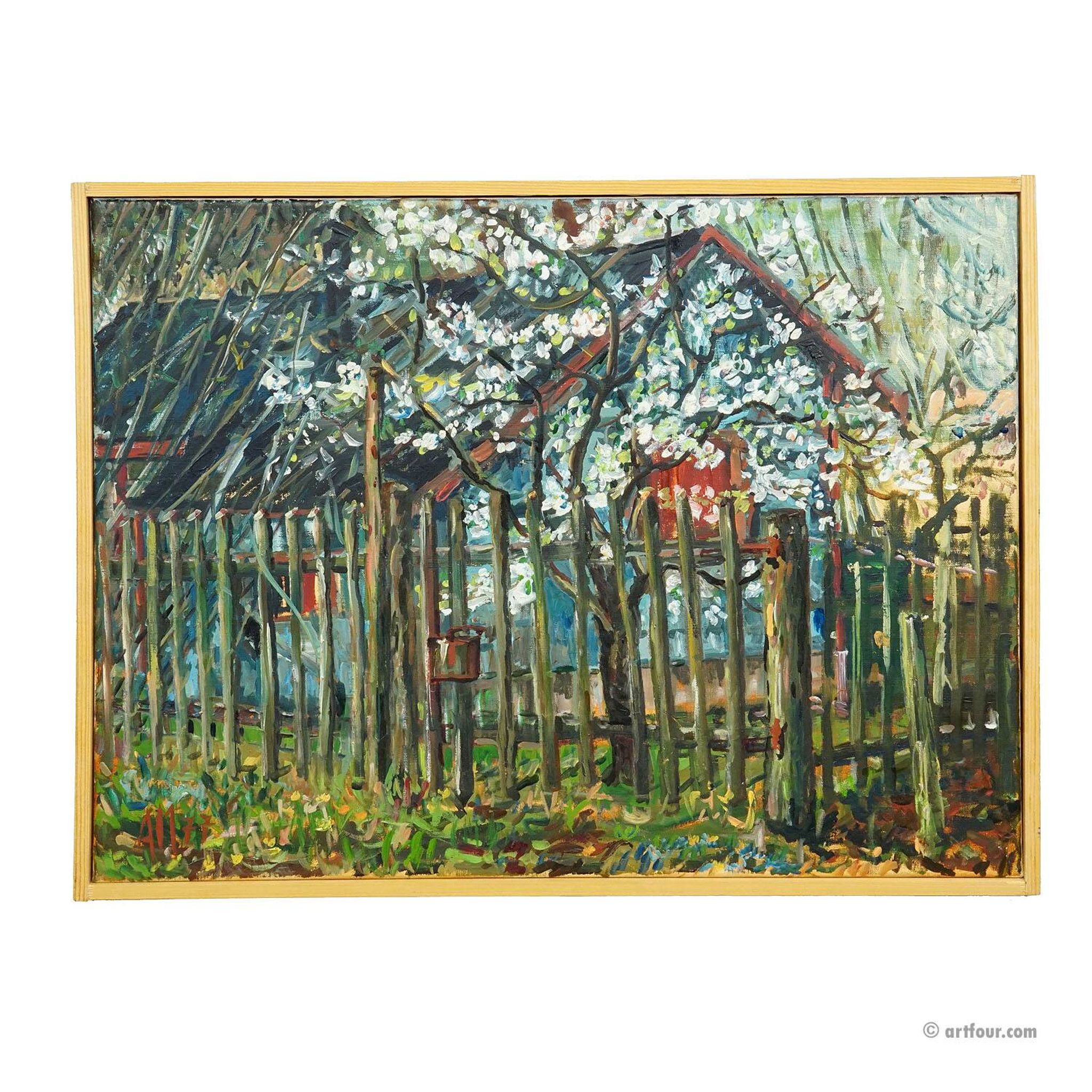 Cottage in Geilertshausen, 1977 – Oil painting by Alexander Michael