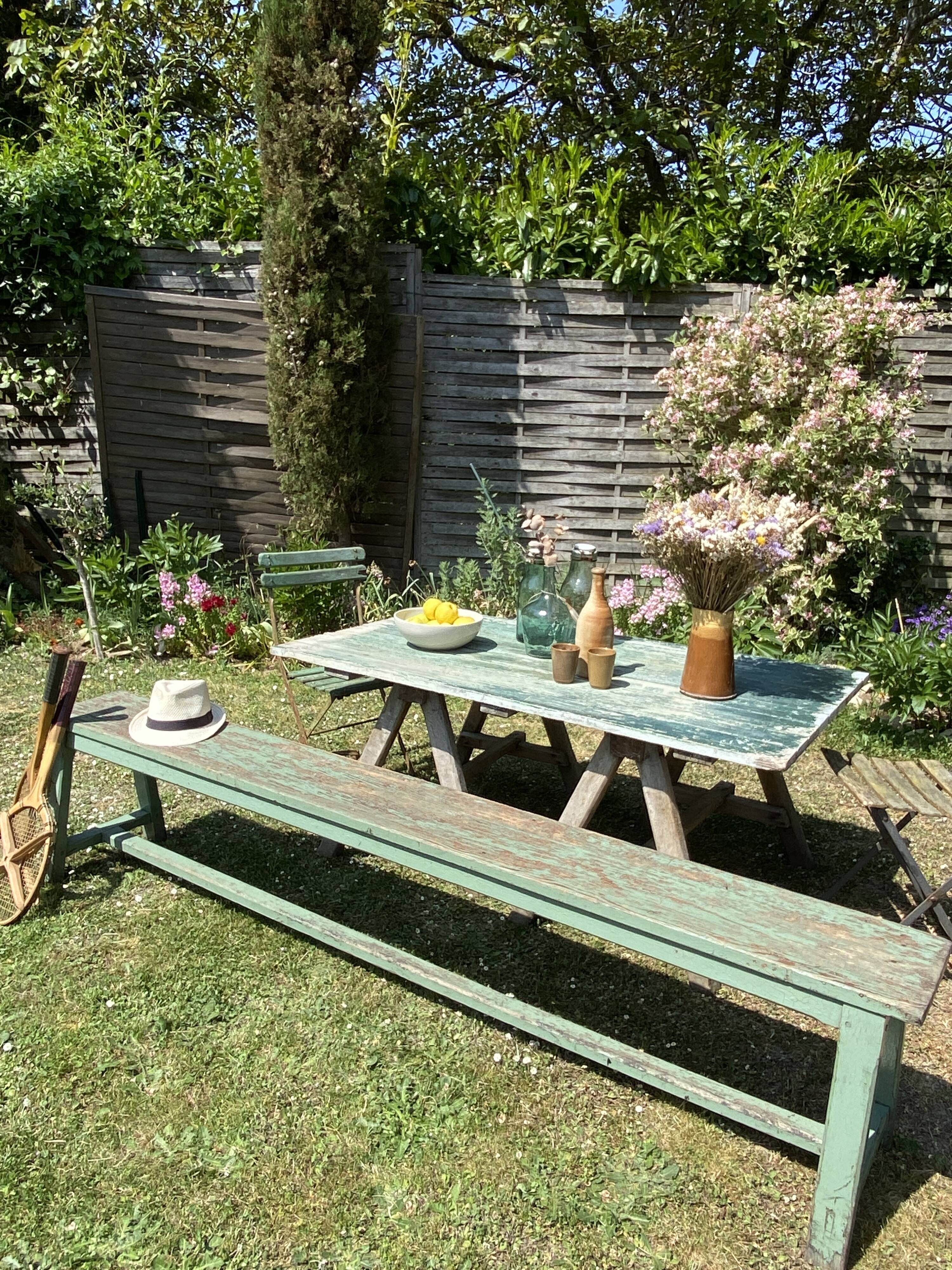 Old solid wood farmhouse bench