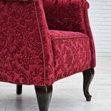 1950s, pair of two Danish lounge chairs, red cotton/wool fabric, beech wood.