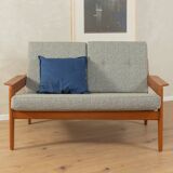 Teak and gray fabric sofa, 1960s