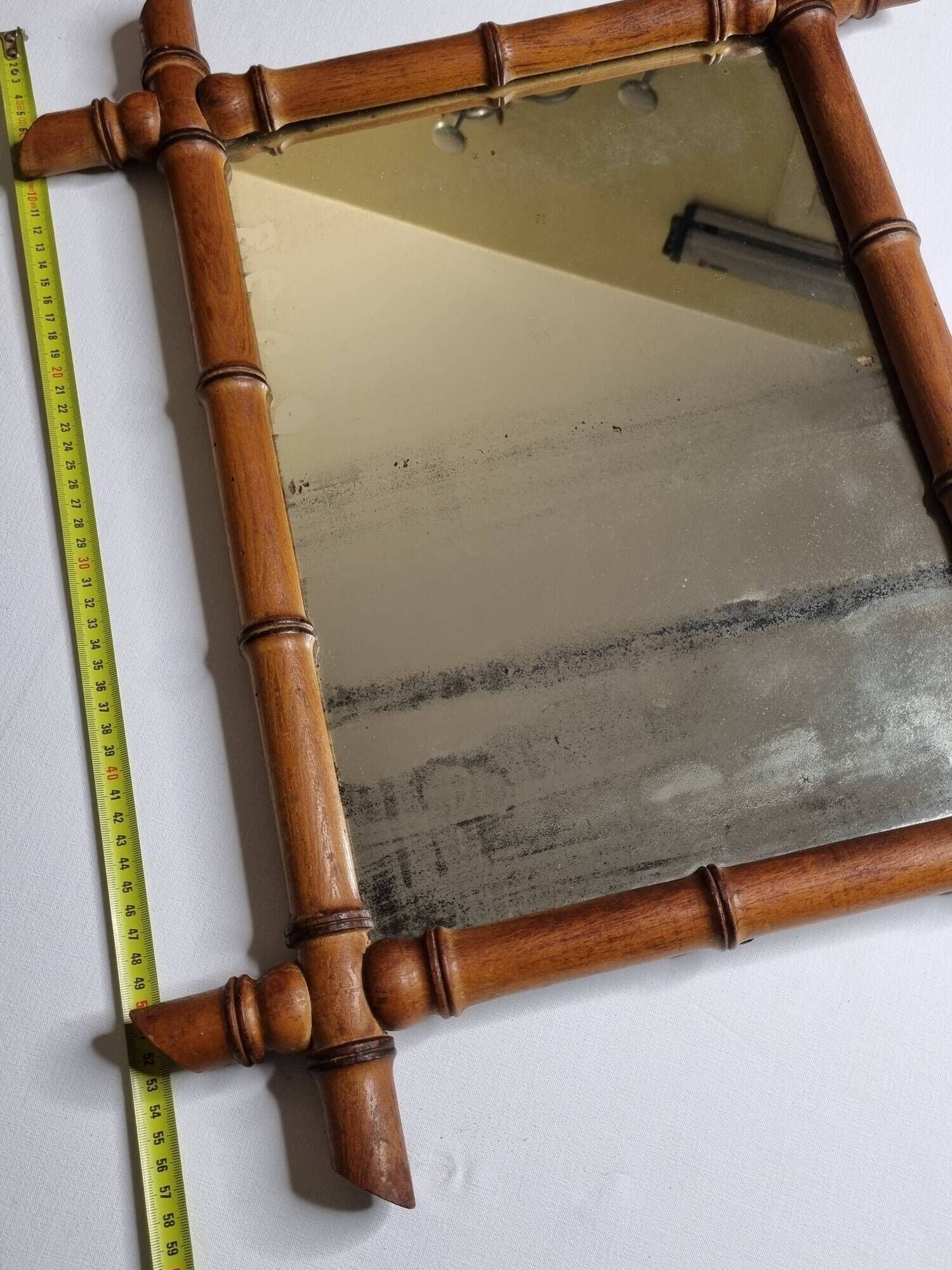Turned wooden mirror in imitation of bamboo, mid-century, 47 cm x 59 cm