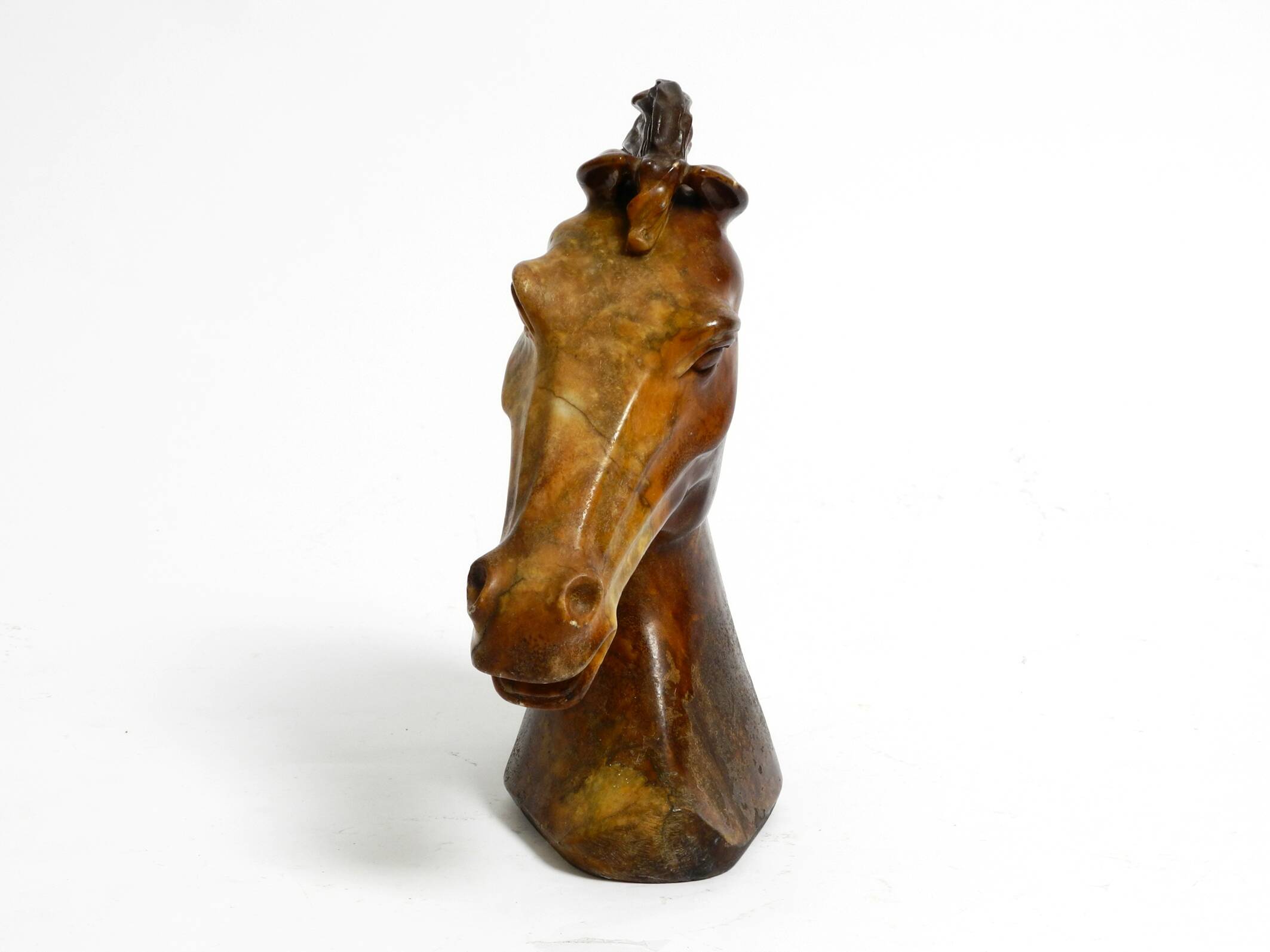 Decorative heavy lifelike 1960's horse head sculpture in brown soapstone