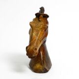 Decorative heavy lifelike 1960's horse head sculpture in brown soapstone