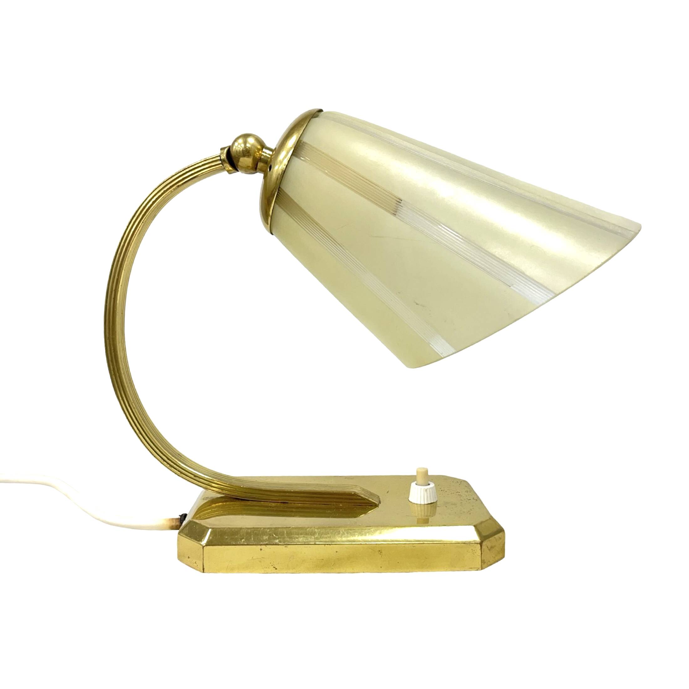 Art Déco/Modernist desk lamp, Germany, 1950s, brass and glass shade