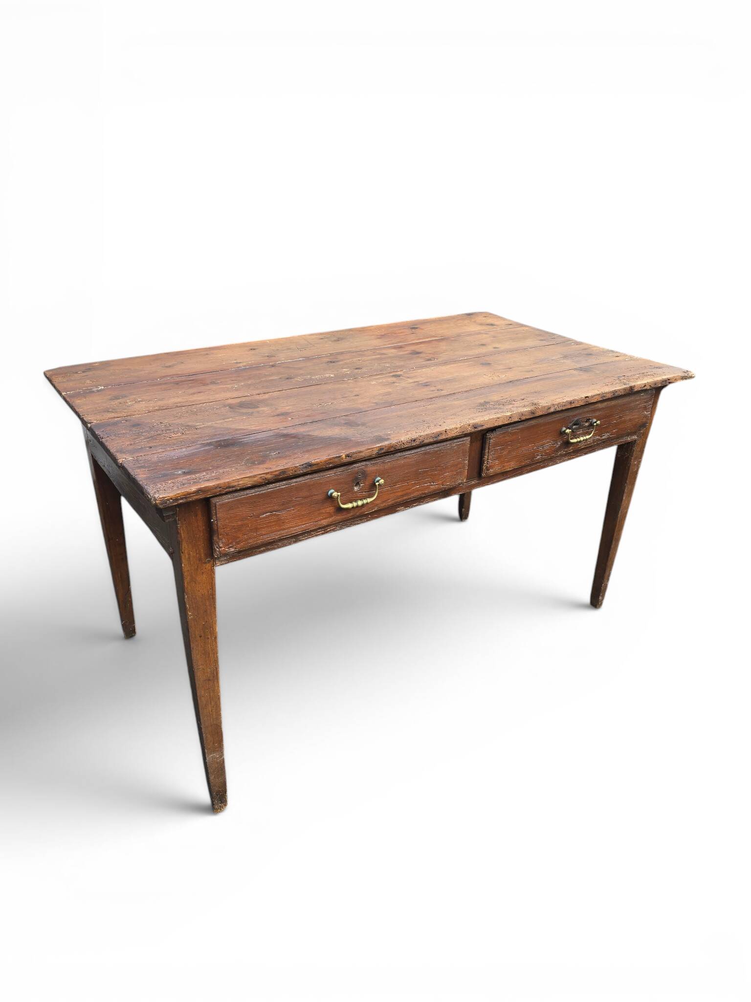 Ancienne table de ferme en bois massif à deux tiroirs