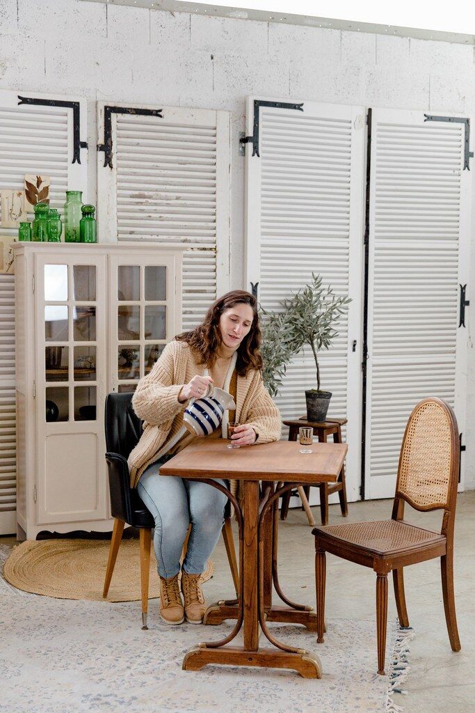 Curved wood bistro table