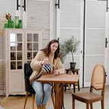 Curved wood bistro table