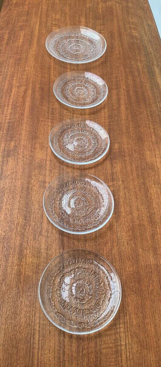Vintage Finnish Glass Plates Solaris by Tapio Wirkkala for Iittala, Set of 5