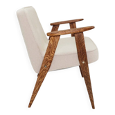 Vintage armchair rustic wood beige bouclé design by Chierowsky 