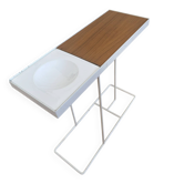 Robin Day side table / white lacquered metal + vintage wood