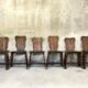 Set of six vintage brutalist wooden chairs.