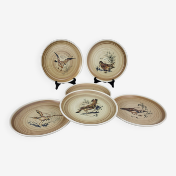 Set of 6 sandstone plates Oiseaux Sarreguemines